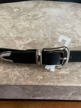 Classic Black Leather Men's Belt with Silver Buckle 52” XL